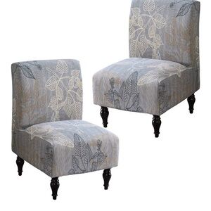 Elegant Gray and Cream Slipper Chair Cover Set- 2